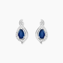 Boucles D'oreilles Puces Angelika Or Blanc Saphir Et Diamant