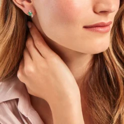 Boucles D'oreilles Puces Angie Or Jaune Emeraude Diamant