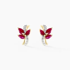 Boucles D'oreilles Puces Angie Or Jaune Rubis Diamant
