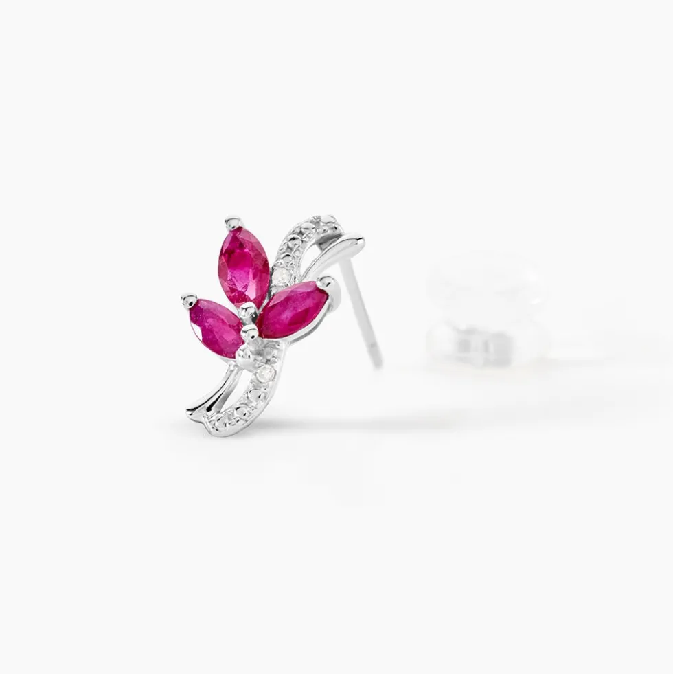 Boucles D'oreilles Puces Angie Or Blanc Diamant Et Rubis
