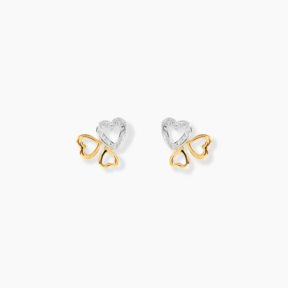 Boucles D'oreilles Puces Anne-maudae Triple Coeurs Or Bicolore
