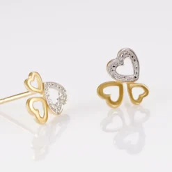Boucles D'oreilles Puces Anne-maudae Triple Coeurs Or Bicolore