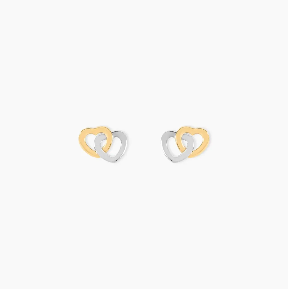 Boucles D'oreilles Puces Anne-maudae Double Coeurs Or Bicolore