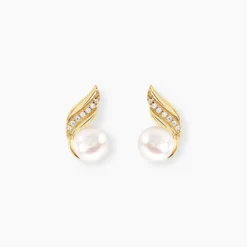 Boucles D'oreilles Puces Antoinette Or Jaune Perle De Culture