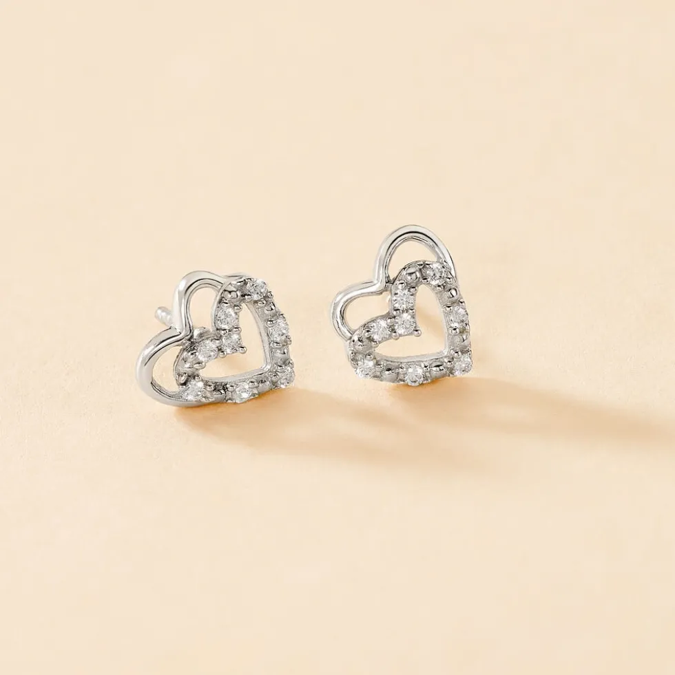 Boucles D'oreilles Puces Aoki Argent Blanc Oxyde De Zirconium