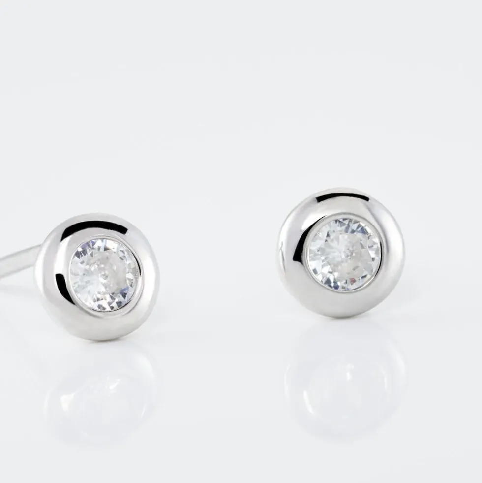 Boucles D'oreilles Puces Argent Blanc Laureano Oxydes De Zirconium