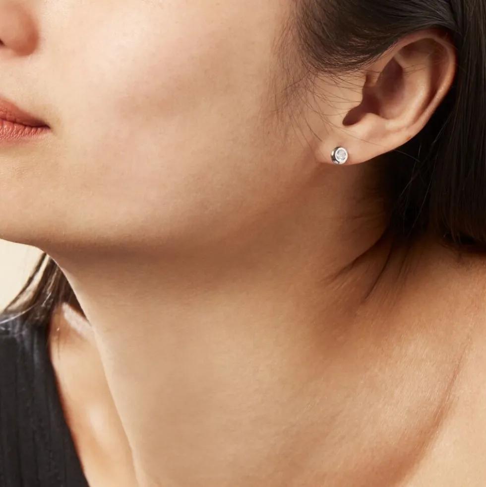 Boucles D'oreilles Puces Argent Blanc Laureano Oxydes De Zirconium