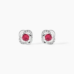 Boucles D'oreilles Puces Argent Blanc Clover Verre Oxydes De Zirconium