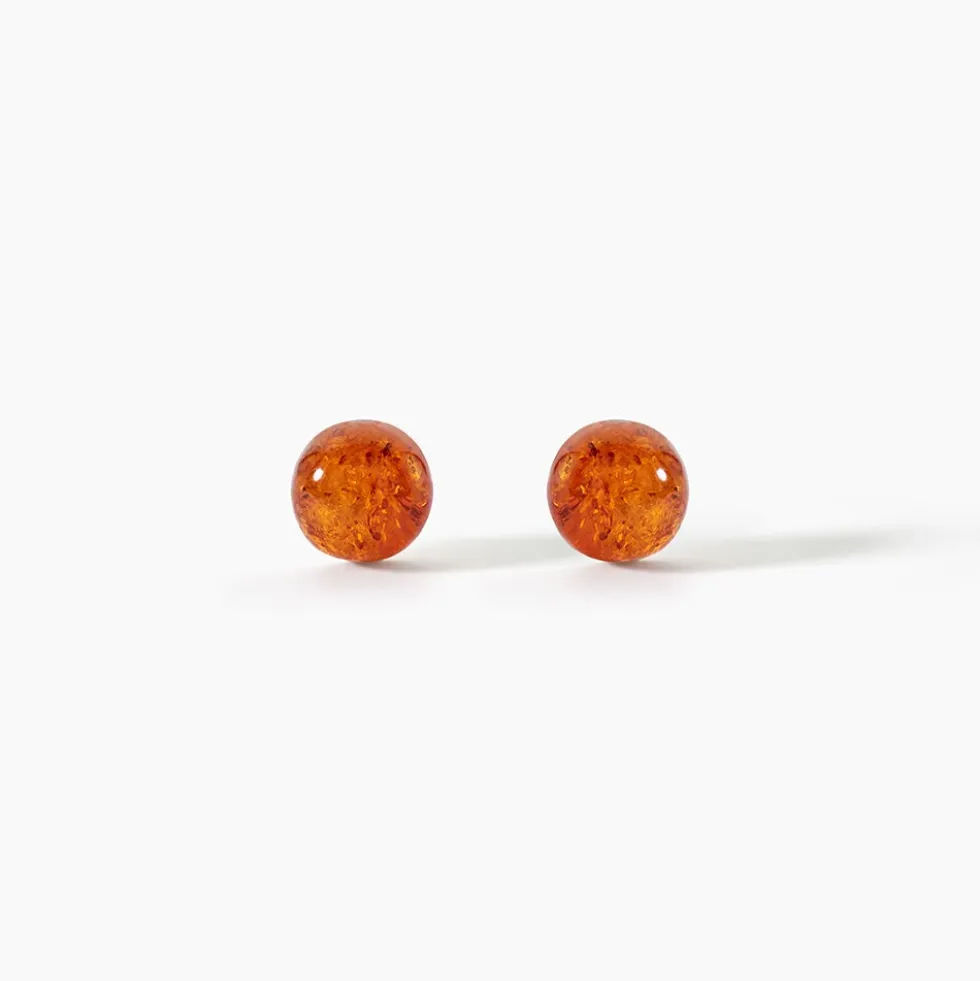Boucles D'oreilles Puces Argent Blanc Brunhilld Ambre