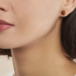Boucles D'oreilles Puces Argent Blanc Brunhilld Ambre