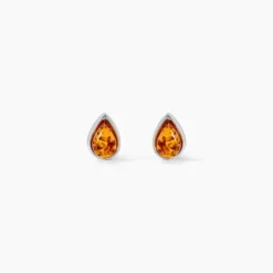 Boucles D'oreilles Puces Argent Blanc Junie Ambre