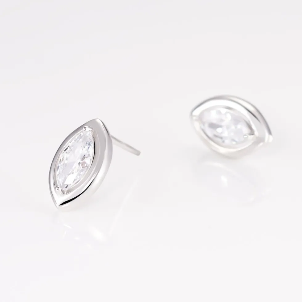 Boucles D'oreilles Puces Arone Argent Blanc Oxyde De Zirconium
