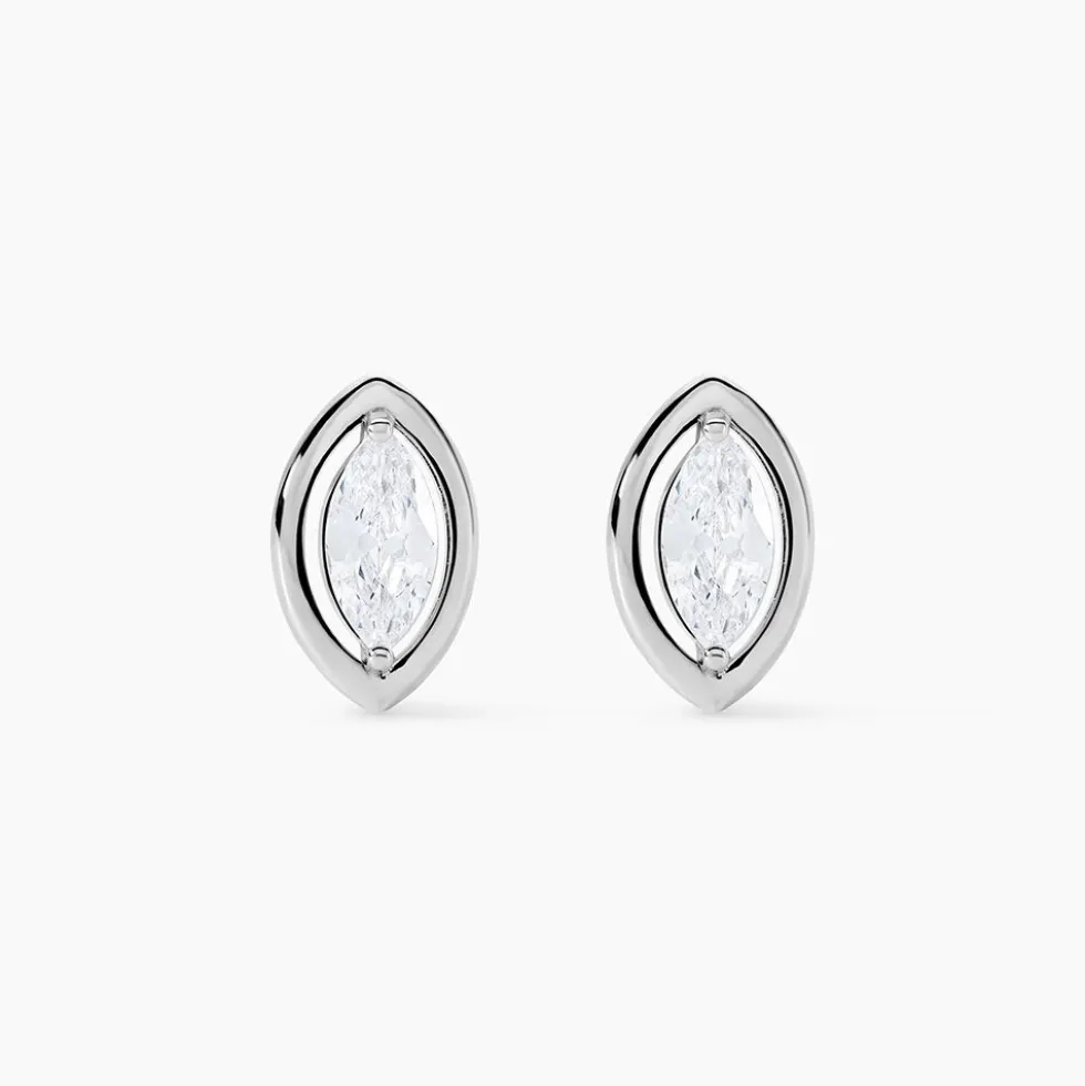 Boucles D'oreilles Puces Arone Argent Blanc Oxyde De Zirconium