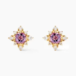 Boucles D'oreilles Puces Astrithr Or Jaune Améthyste Oxydes