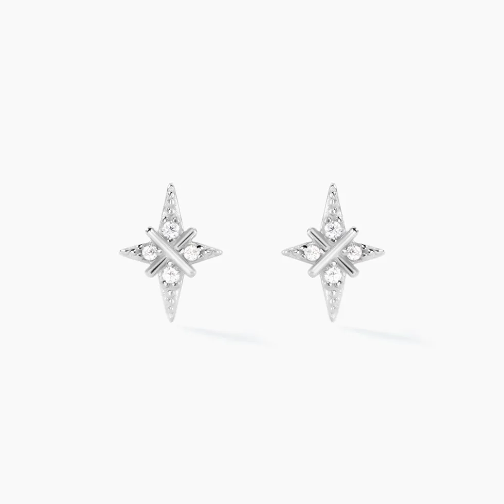 Boucles D'oreilles Puces Astre Precieux Argent Blanc Oxyde