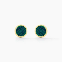 Boucles D'oreilles Puces Athena Acier Doré Malachite