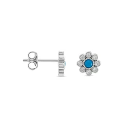 Boucles D'oreilles Puces Aurel Argent Blanc Turquoise Oxyde