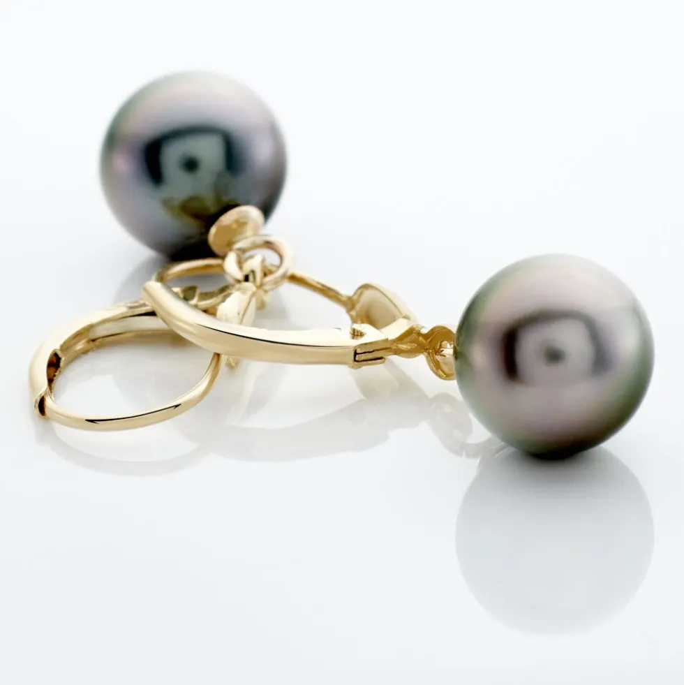 Boucles D'oreilles Puces Baroque Dormeuse Or Jaune Perle De Tahiti