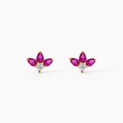 Boucles D'Oreilles Puces Blanid Or Jaune Oxyde De Zirconium