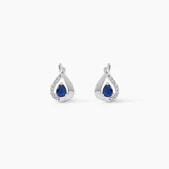 Boucles D'oreilles Puces Boucla Or Blanc Saphir Et Diamant