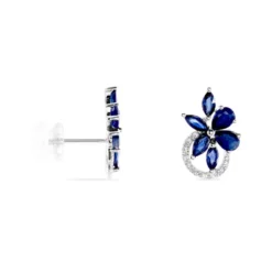 Boucles D'oreilles Puces Bouquet Or Blanc Saphir Et Diamant