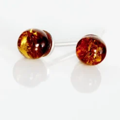 Boucles D'oreilles Puces Brunhild Argent Blanc Ambre
