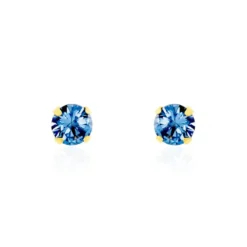 Boucles D'oreilles Puces Carin Serti Griffe 3 Or Jaune Oxyde