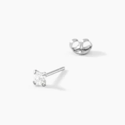Boucles D'oreilles Puces Carre Argent Blanc Oxyde De Zirconium