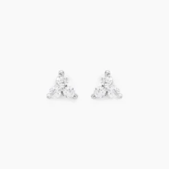 Boucles D'oreilles Puces Cassy Fleur Or Blanc Oxyde De Zirconium