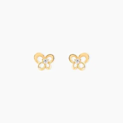 Boucles D'oreilles Puces Cathy Fleur Or Jaune Oxyde De Zirconium