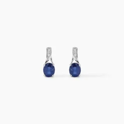 Boucles D'oreilles Puces Charmante Or Blanc Saphir Et Diamant