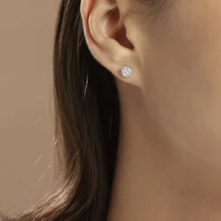 Boucles D'oreilles Puces Charlene Or Blanc Diamant Synthetique