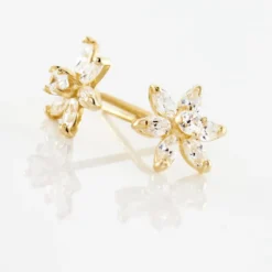 Boucles D'oreilles Puces Clea Fleur Or Jaune Oxyde De Zirconium