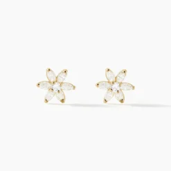 Boucles D'oreilles Puces Clea Fleur Or Jaune Oxyde De Zirconium