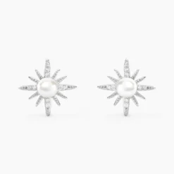 Boucles D'oreilles Puces Clementia Argent Blanc Perle De Culture Oxyde