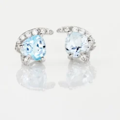 Boucles D'oreilles Puces Coeur In Love Or Blanc Topaze Et Oxyde