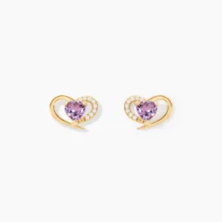 Boucles D'Oreilles Puces Creighton Or Jaune Améthyste Oxyde De Zirconium