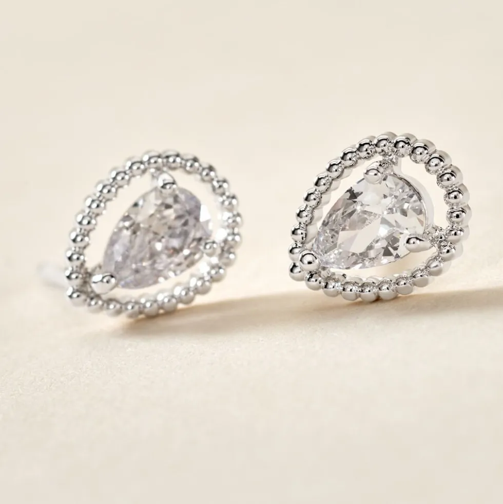 Boucles D'oreilles Puces Cyra Argent Blanc Oxyde De Zirconium