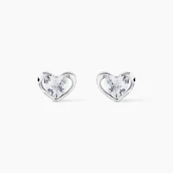 Boucles D'oreilles Puces Daria Coeur Plein Or Blanc Oxyde De Zirconium
