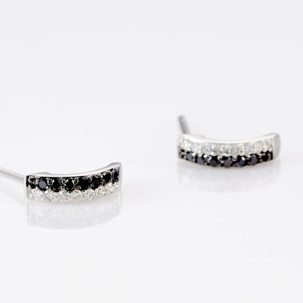 Boucles D'oreilles Puces Demi Lune Or Blanc Diamant
