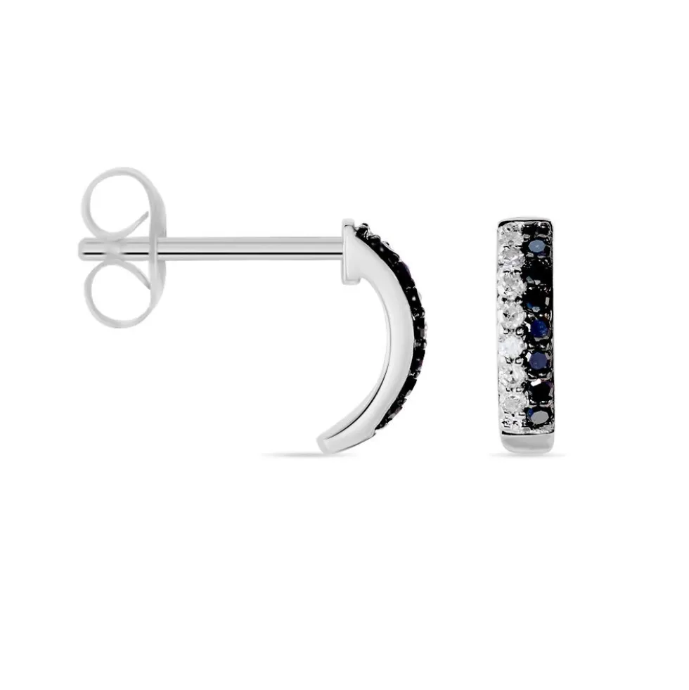 Boucles D'oreilles Puces Demi Lune Or Blanc Diamant