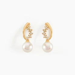 Boucles D'oreilles Puces Dominga Or Jaune Perle De Culture Et Oxyde