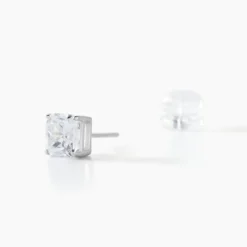 Boucles D'oreilles Puces Doreen Carre Or Blanc Oxyde De Zirconium
