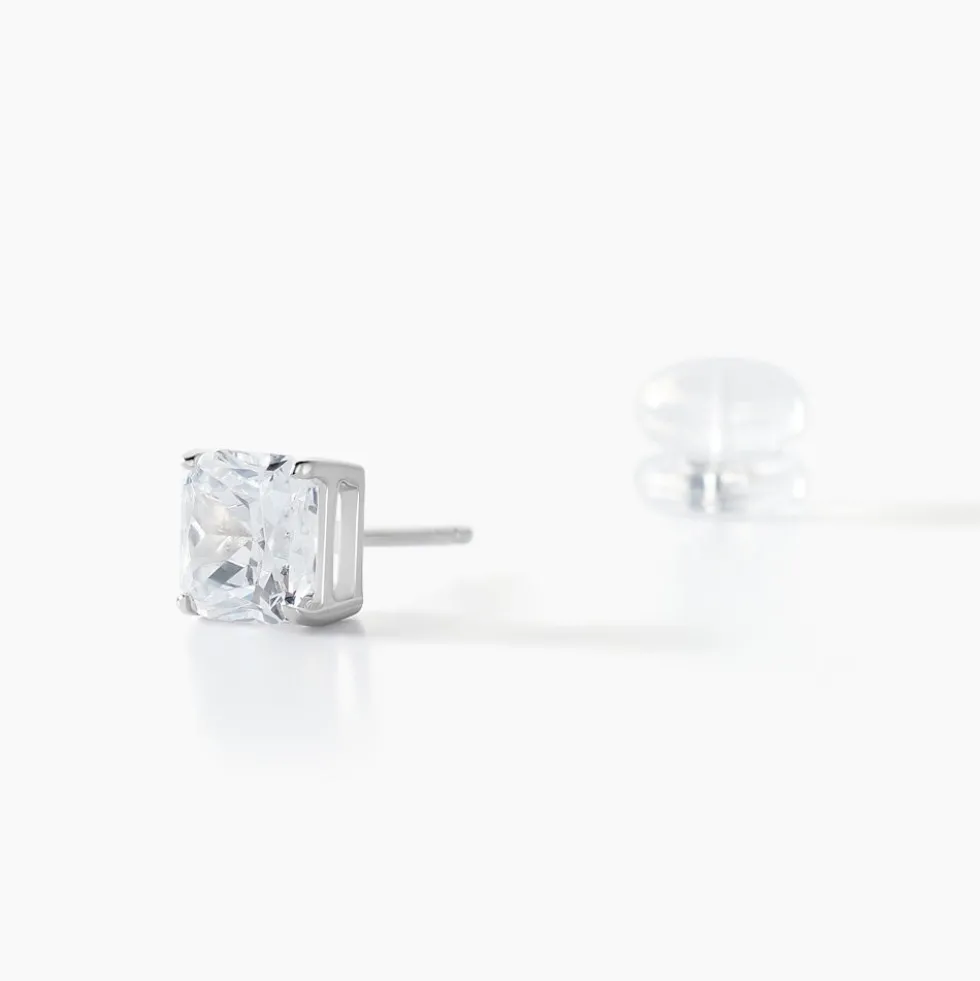Boucles D'oreilles Puces Doreen Carre Or Blanc Oxyde De Zirconium
