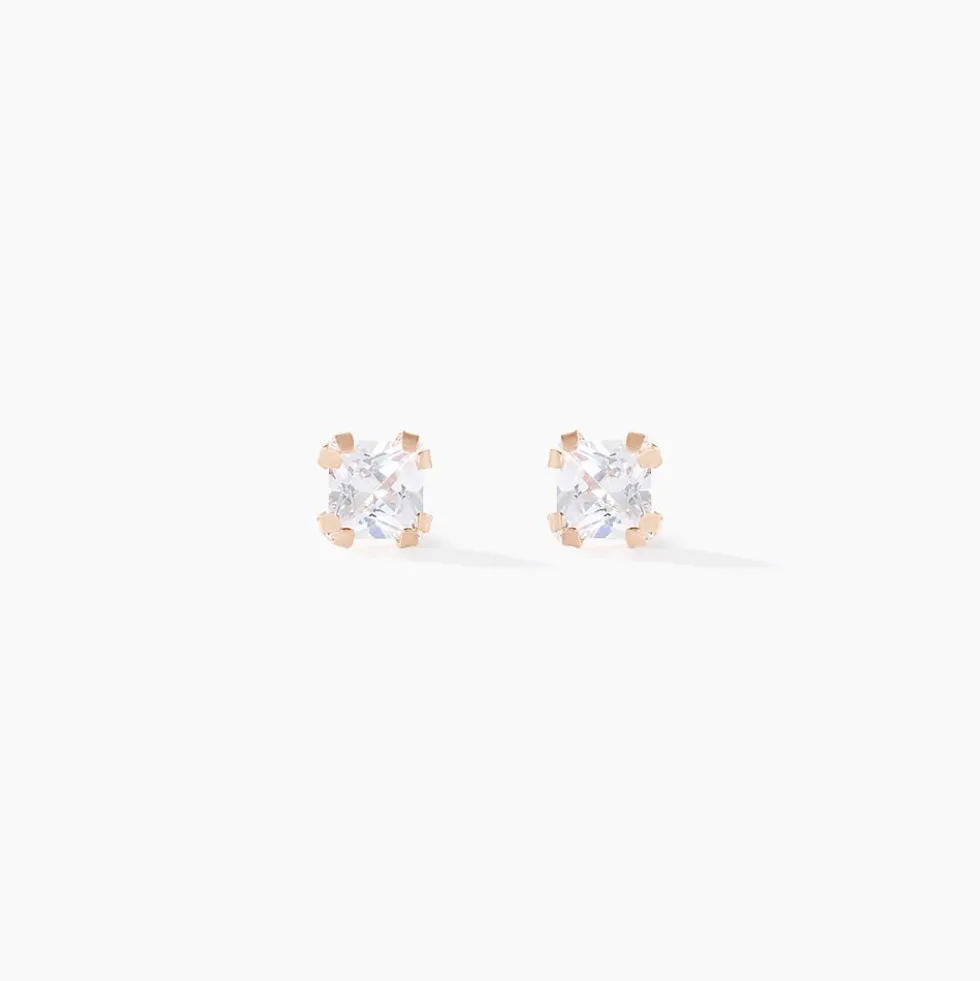 Boucles D'oreilles Puces Doreen Carre Or Rose Oxyde De Zirconium