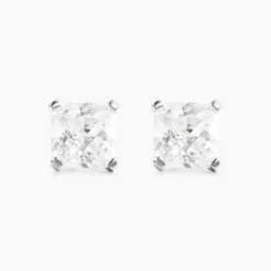 Boucles D'oreilles Puces Doreen Carre Or Blanc Oxyde De Zirconium