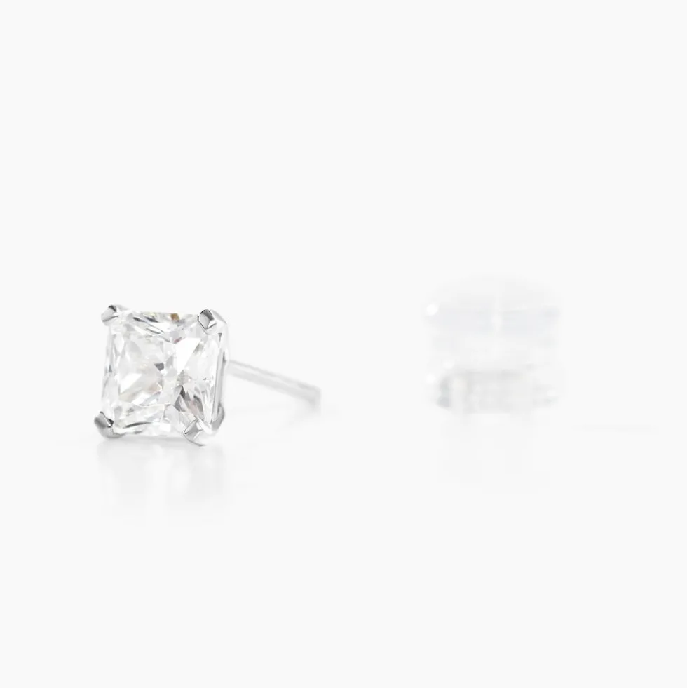Boucles D'oreilles Puces Doreen Carre Or Blanc Oxyde De Zirconium