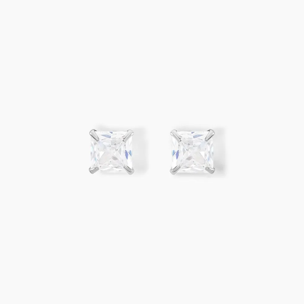 Boucles D'oreilles Puces Doreen Or Blanc Oxyde De Zirconium