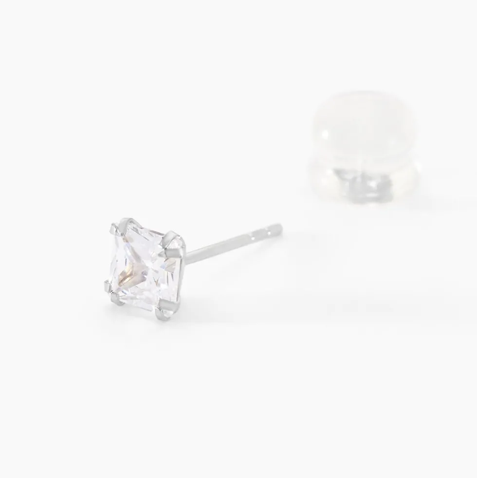Boucles D'oreilles Puces Doreen Or Blanc Oxyde De Zirconium