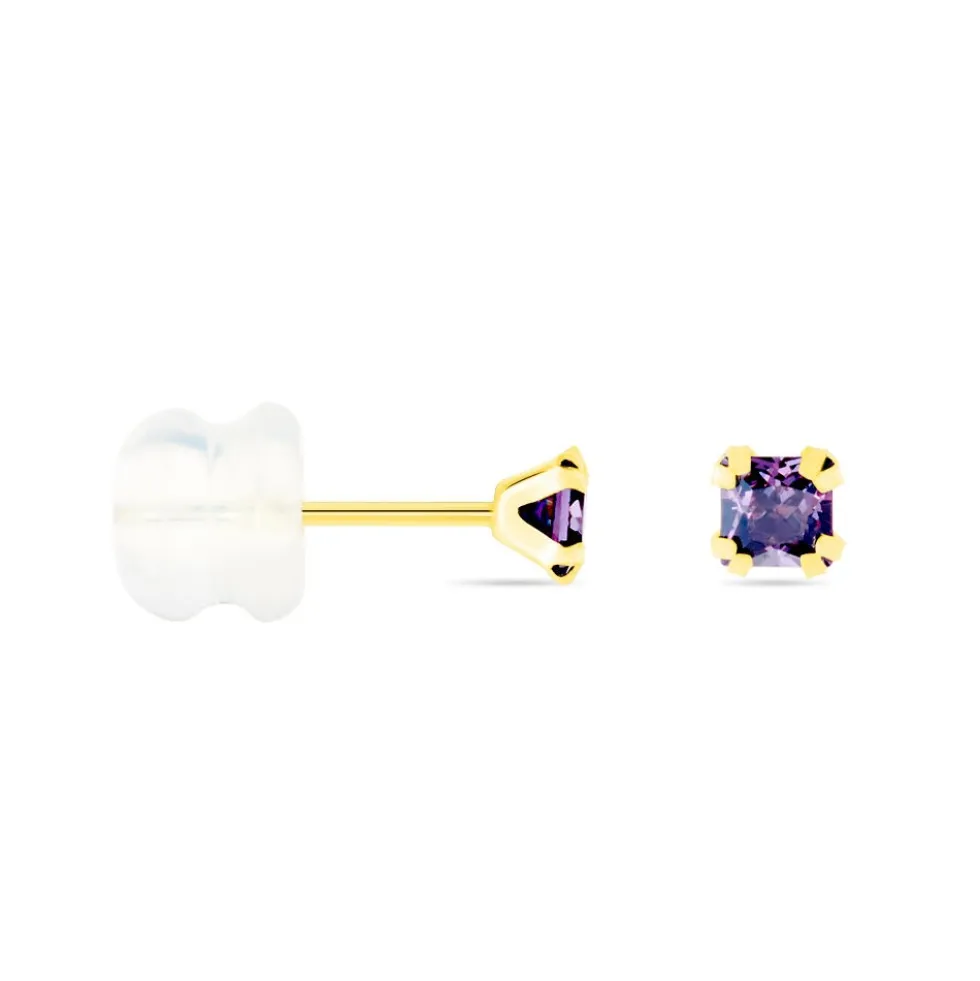 Boucles D'oreilles Puces Doreen Carre Or Jaune Oxyde De Zirconium